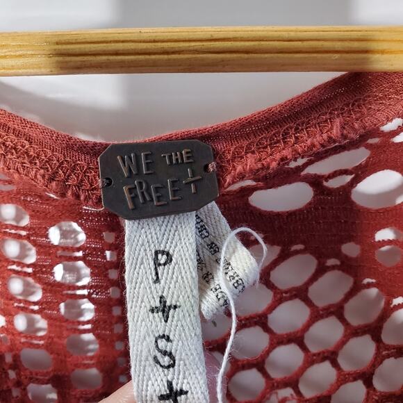 We the Free Dark burnt red oversized long sleeve top with Open Knit shoulders - Picture 7 of 8